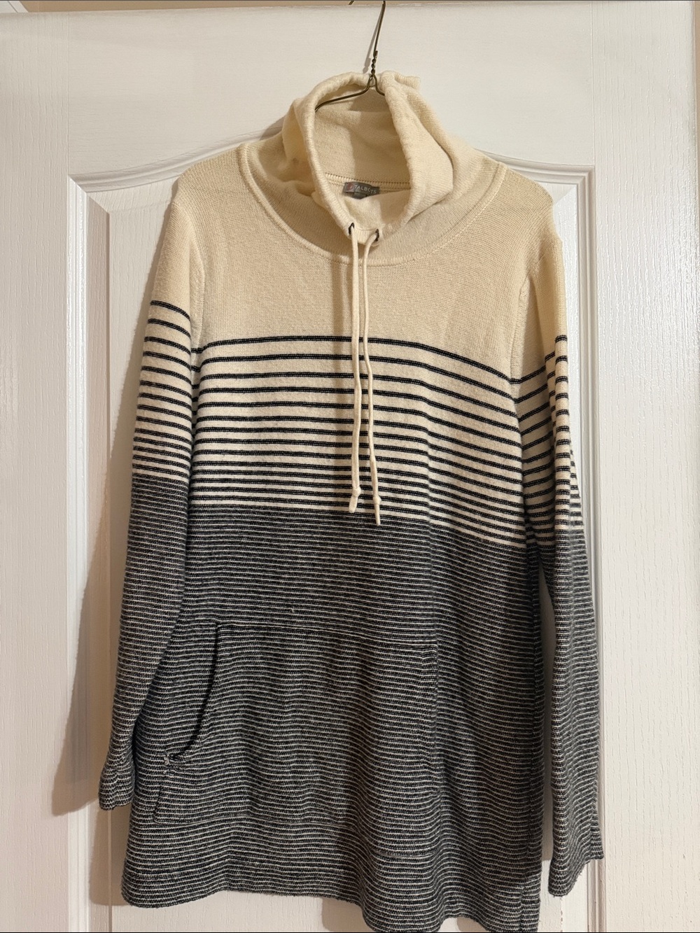 Talbots Cream and Black Striped Cowl Pullover Sweater